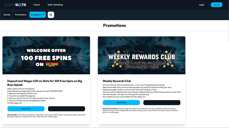 Slotty Slots Casino Desktop-Aktionen