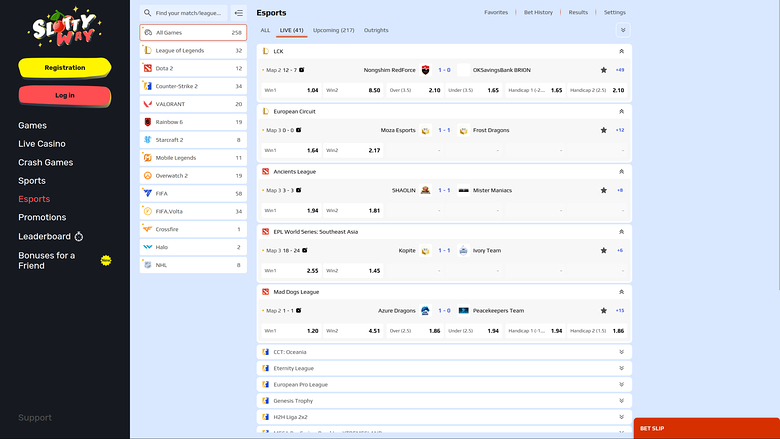 Deportes electrónicos de escritorio de SlottyWay Casino