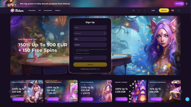 Домашняя страница Slotum Casino для компьютера