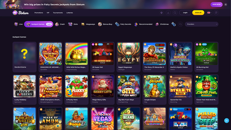 Джекпот Slotum Casino для компьютера