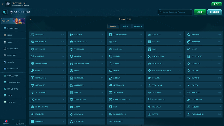 Développeurs de jeux sur bureau de Slotuna Casino