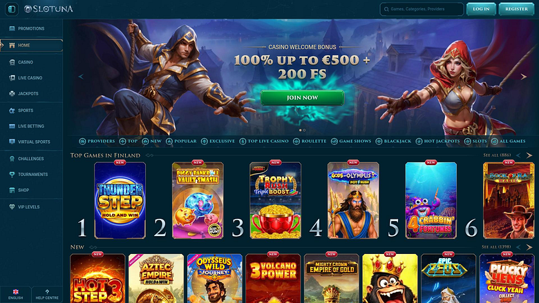 Slotuna Casino Desktop Homepage