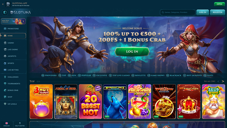 Page d'accueil de bureau de Slotuna Casino