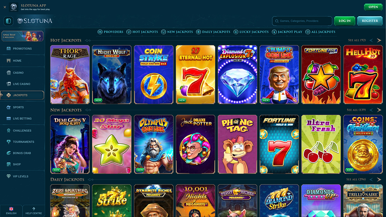 Jackpot sur bureau de Slotuna Casino