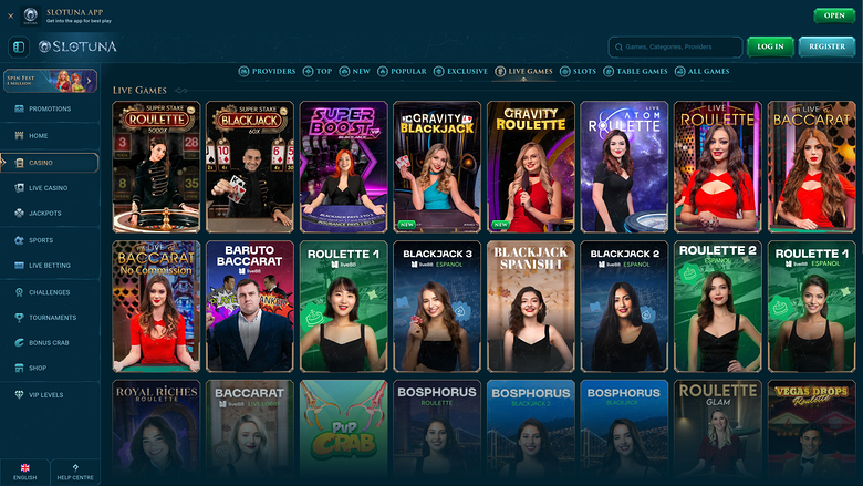 Croupier en direct sur bureau de Slotuna Casino