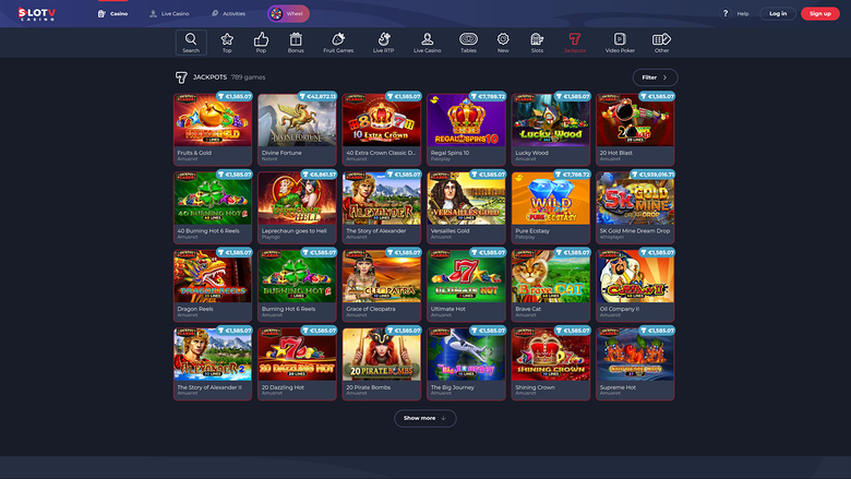 Jackpot de SlotV Casino sur ordinateur