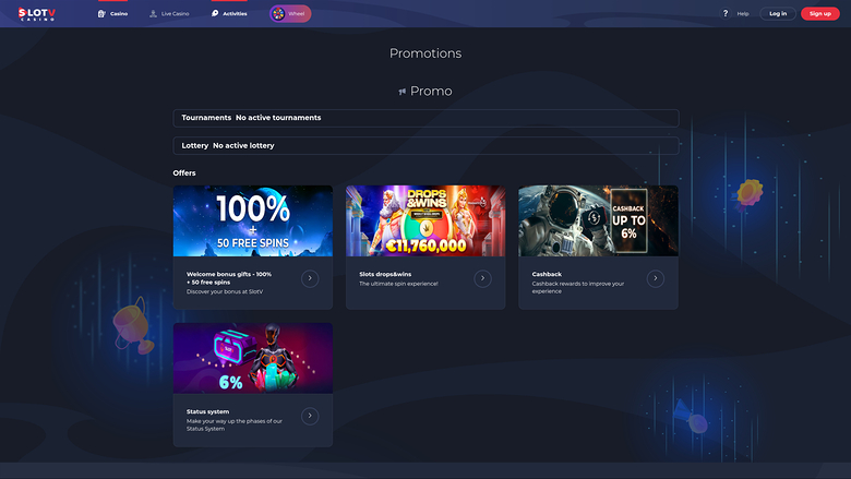 Promotions de SlotV Casino sur ordinateur