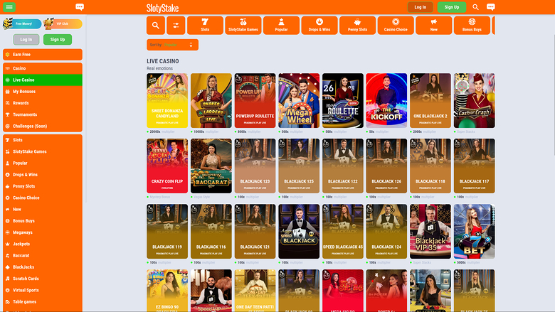 Live dealer desktop di SlotyStake Casino