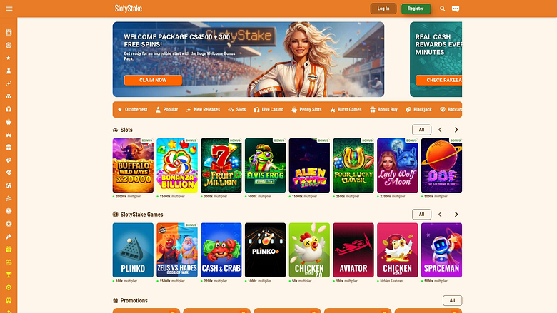 SlotyStake Casino Desktop-Startseite