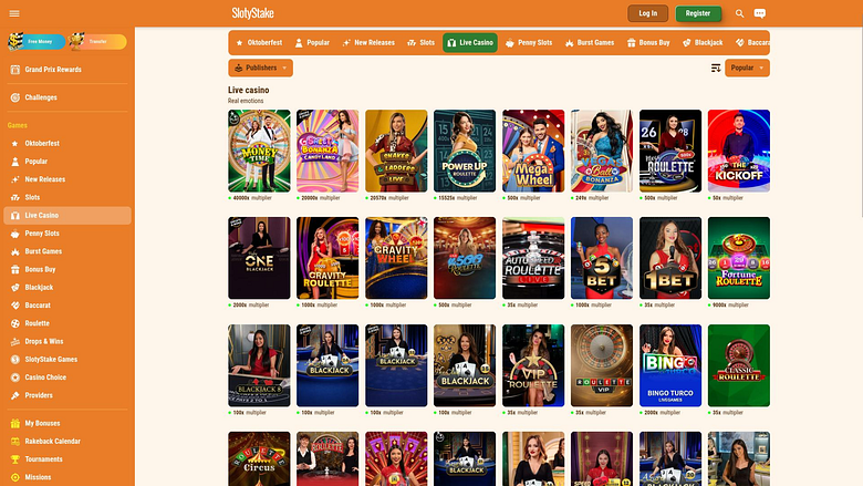Live-Dealer auf dem Desktop von SlotyStake Casino