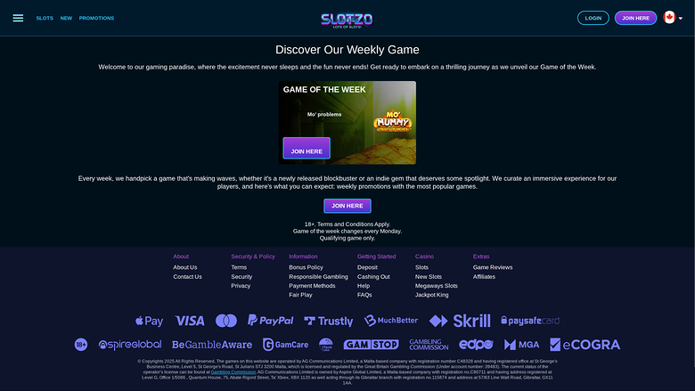 Jeu hebdomadaire de bureau de Slotzo Casino