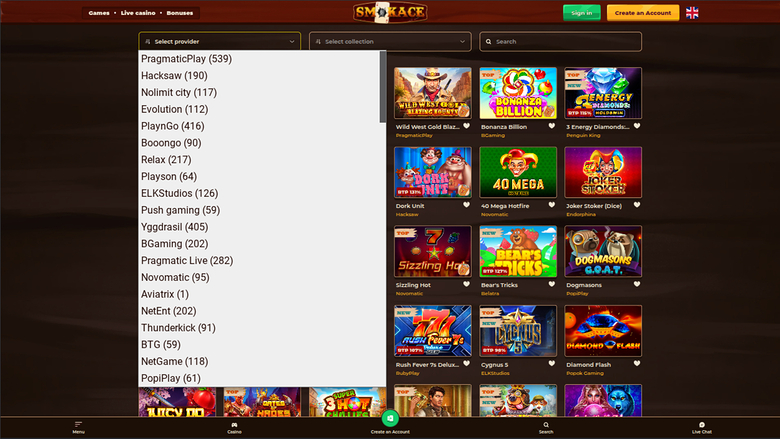 Développeurs de jeux de bureau de SmokAce Casino