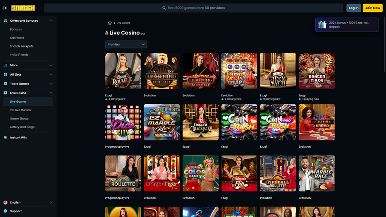 Snatch Casino Desktop Live Dealer