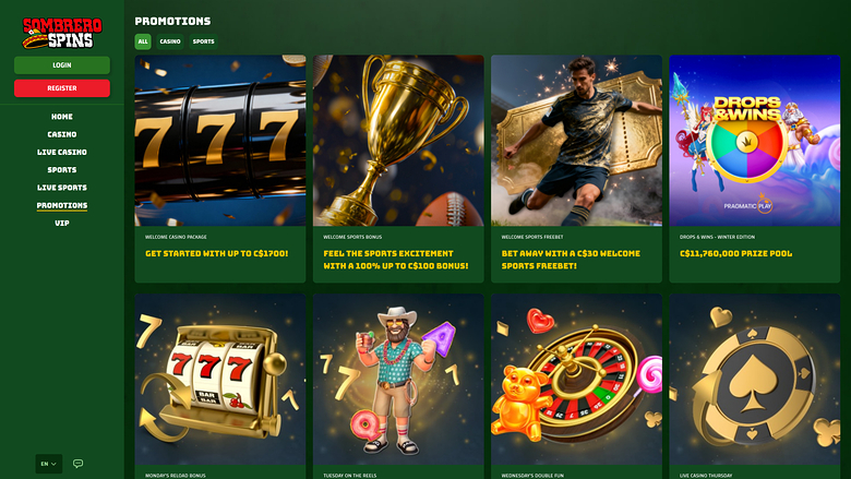 Sombrero Spins Casino Desktop-Aktionen