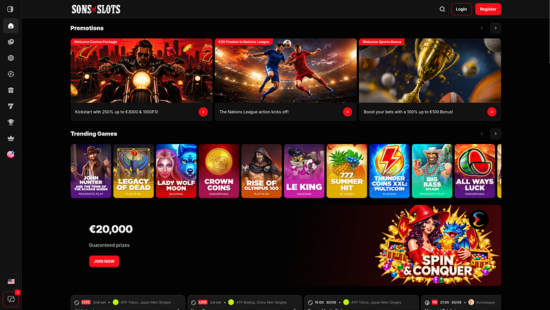 Page d'accueil du casino Sons of Slots pour ordinateur