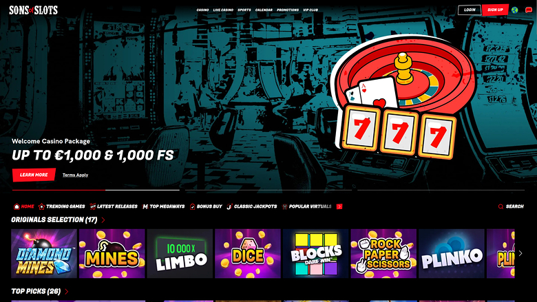 Page d'accueil de bureau de Sons of Slots Casino
