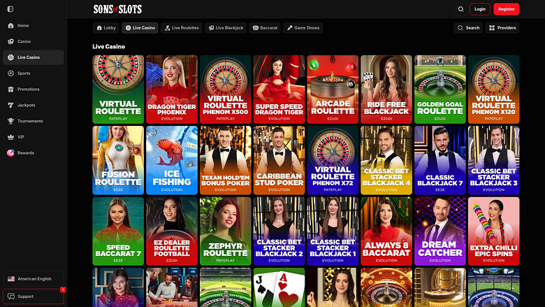 Croupier en direct sur ordinateur de Sons of Slots Casino