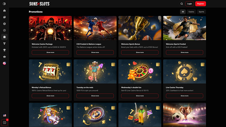 Promotions pour ordinateur de bureau du casino Sons of Slots