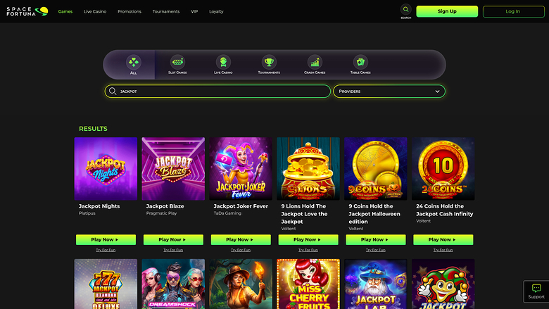 Jackpot SpaceFortuna sur ordinateur