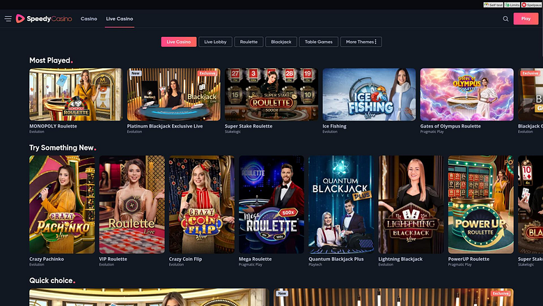 Speedy Casino Desktop Live-Dealer