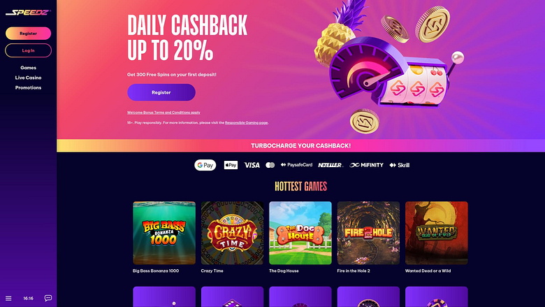 Speedz Casino homepage