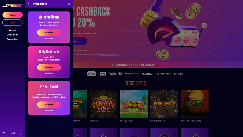 Speedz Casino promotions page