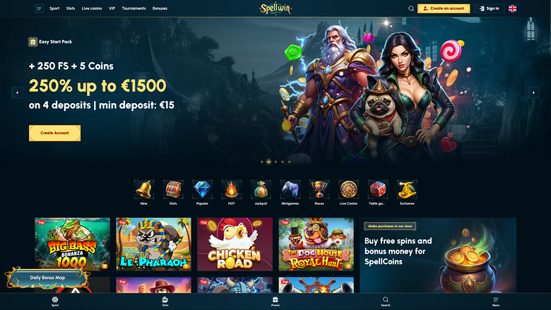 Page d’accueil de bureau de SpellWin Casino