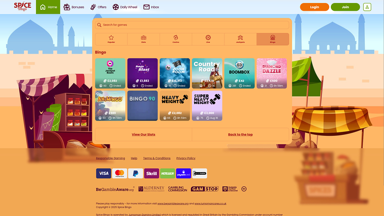 Bingo desktop di Spice Bingo Casino