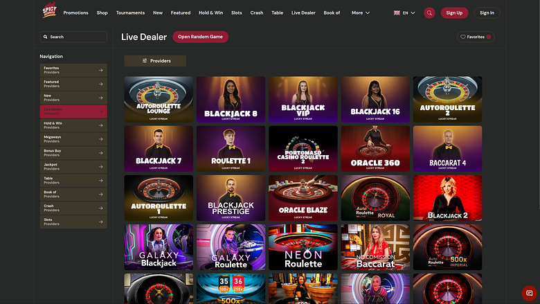 SpicyJackpots Casino Desktop Live Dealer