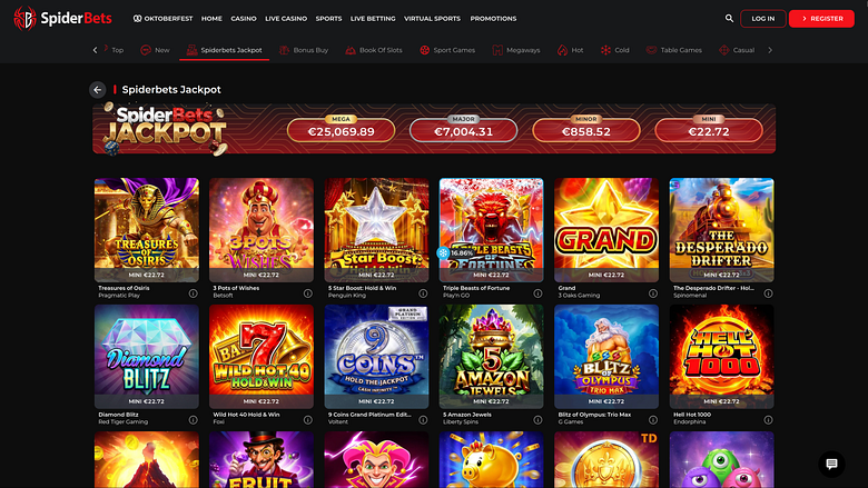 SpiderBets Casino Desktop Jackpot