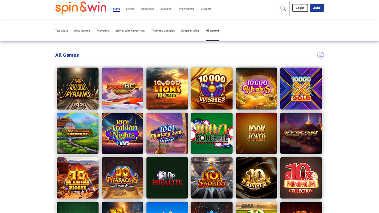 Jeux de la version bureau de Spin and Win Casino
