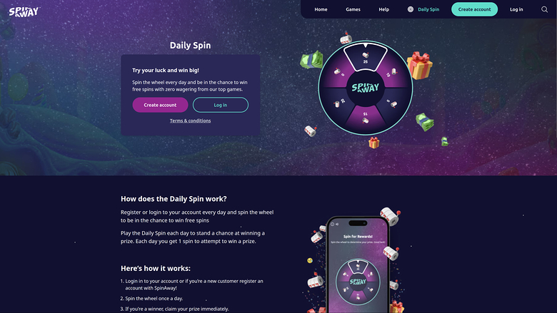 Tour quotidien de la version bureau de Spin Away Casino