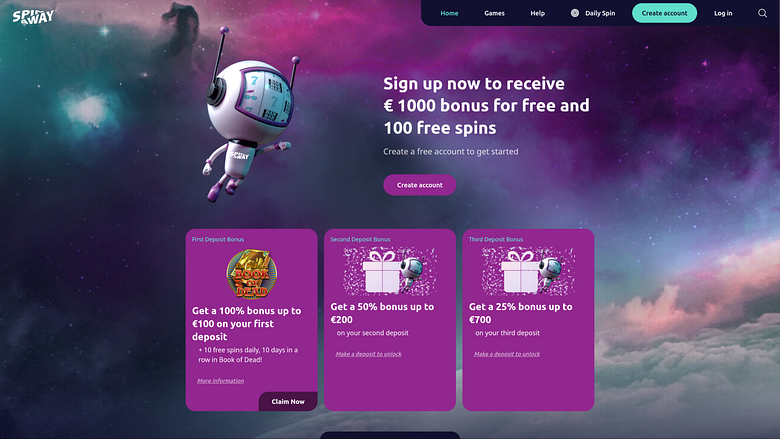 Spin Away Casino Desktop-Startseite