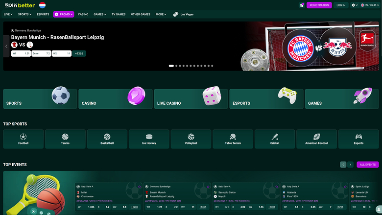 Page d'accueil de bureau de SpinBetter Casino