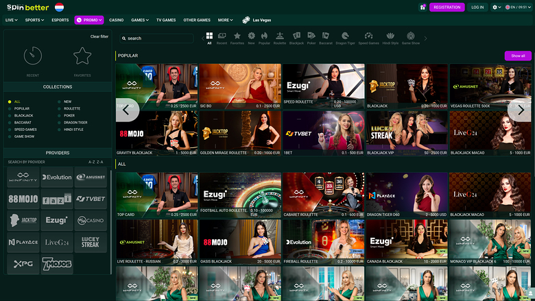 Croupier en direct sur bureau de SpinBetter Casino