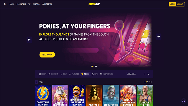 Página de inicio de escritorio de SpinBit Casino