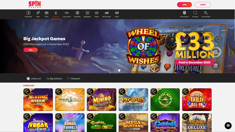 Jackpot desktop di Spin Casino