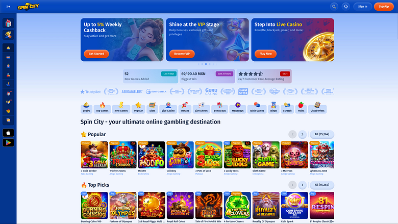 Spin City Casino Desktop-Startseite