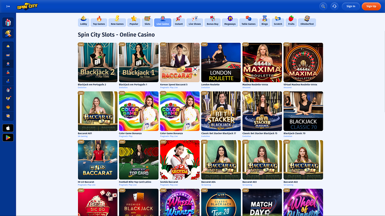 Spin City Casino Desktop Live-Dealer