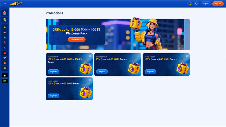 Spin City Casino Desktop-Aktionen