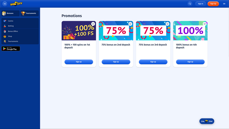 Акции Spin City Casino на компьютере