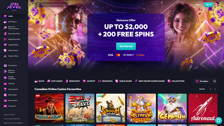 SpinFever Casino Desktop Homepage