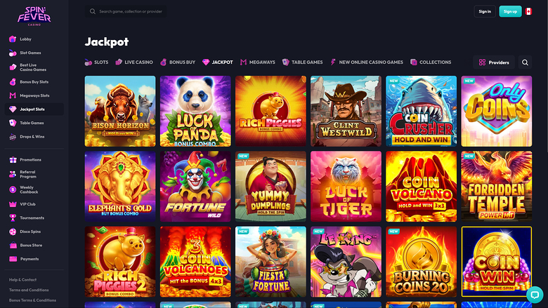 SpinFever Casino Desktop Jackpot