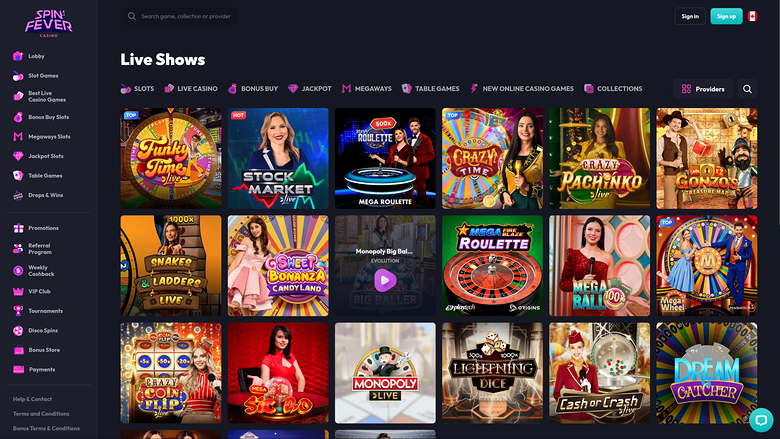SpinFever Casino Desktop Live Dealer