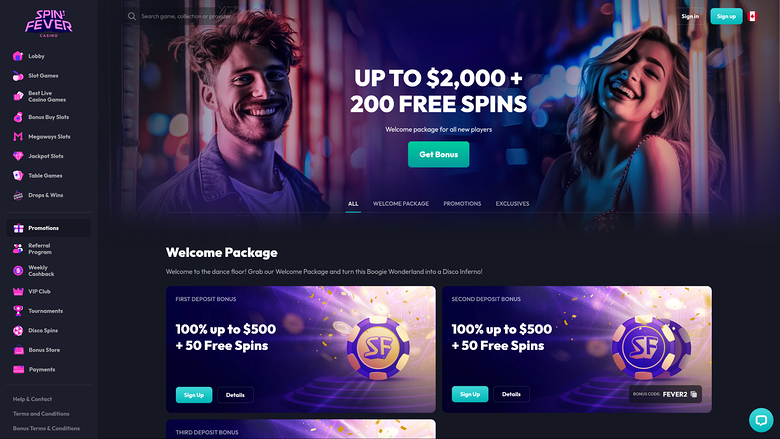 SpinFever Casino Desktop Promotions
