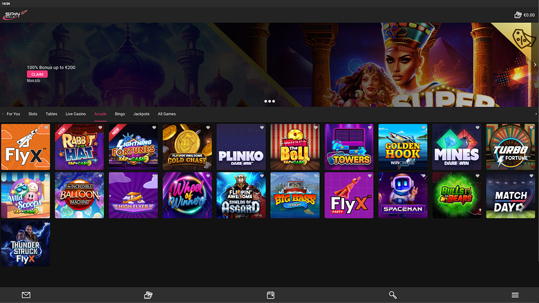 Arcade desktop di Spin Galaxy Casino