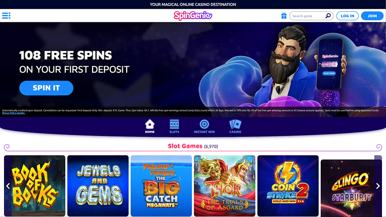 SpinGenie Casino Desktop-Startseite