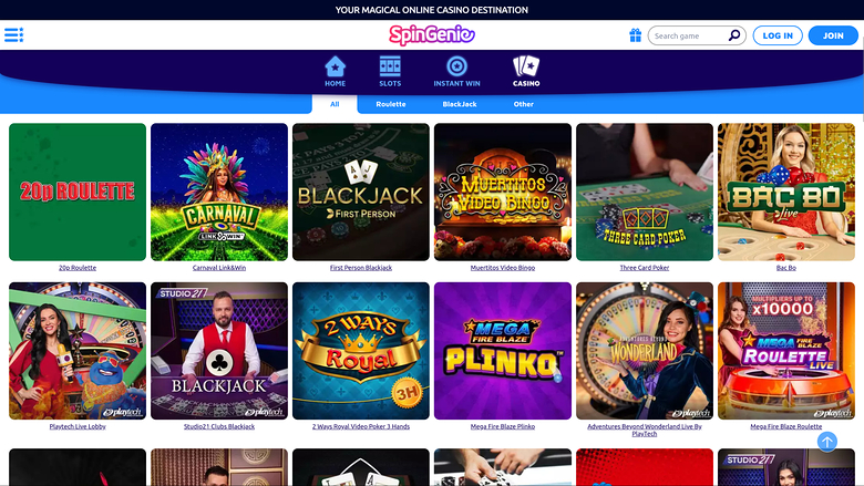 SpinGenie Casino Desktop-Live-Dealer