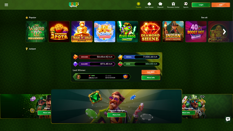 Jackpot do Spin Million Casino para Desktop