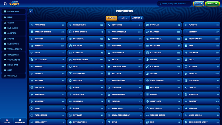 Développeurs du jeu de casino Spin Of Glory pour ordinateur